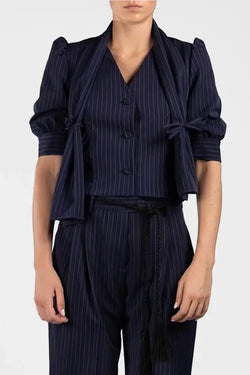 Vivetta | Blue Stripes Shirt with Scarf, alternative view
