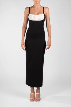 Rowen Rose | Black & White Sleeveless Midi  Dress