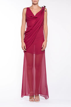 Giuseppe Di Morabito | Long Semi-Sheer Dress in Red