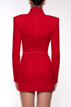 Rowen Rose | Mini Crepe Dress In Red, alternative view