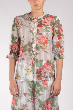 Vivetta | Light Blue Floral Shirt with Ruffles