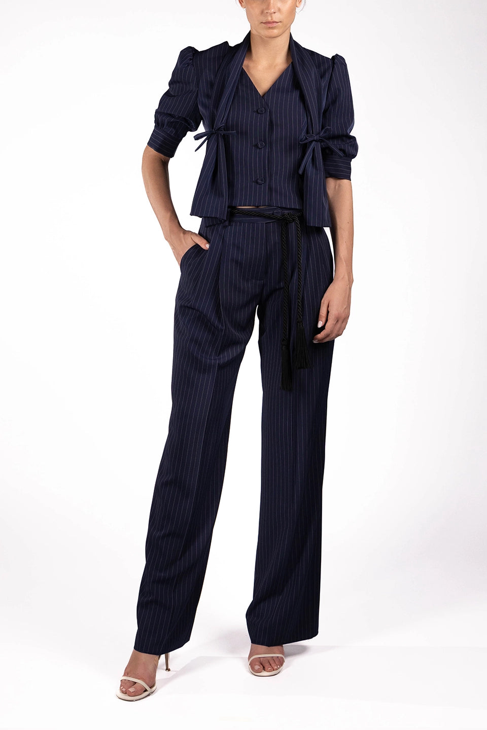 Blue Stripes Shirt with Scarf - Main Image