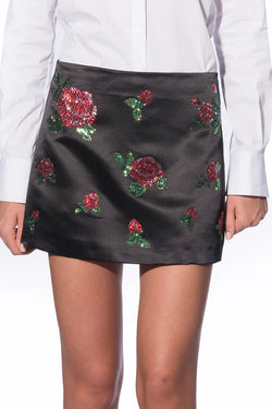 Vivetta | Black Mini Skirt with Rose Embroidery