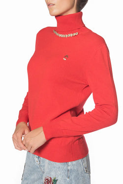 Vivetta | Red Turtleneck Top with Necklace, alternative view
