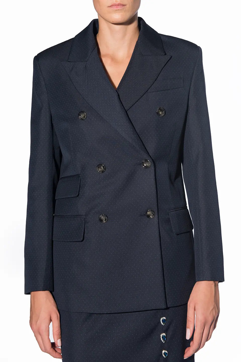 Dark Blue Double - Breasted Blazer