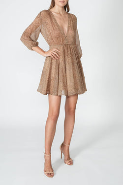 Federica Tosi | Abstract-print Silk Flared Dress Cacao, alternative view