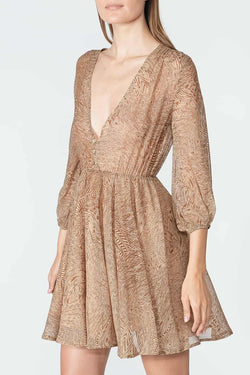 Federica Tosi | Abstract-print Silk Flared Dress Cacao, alternative view