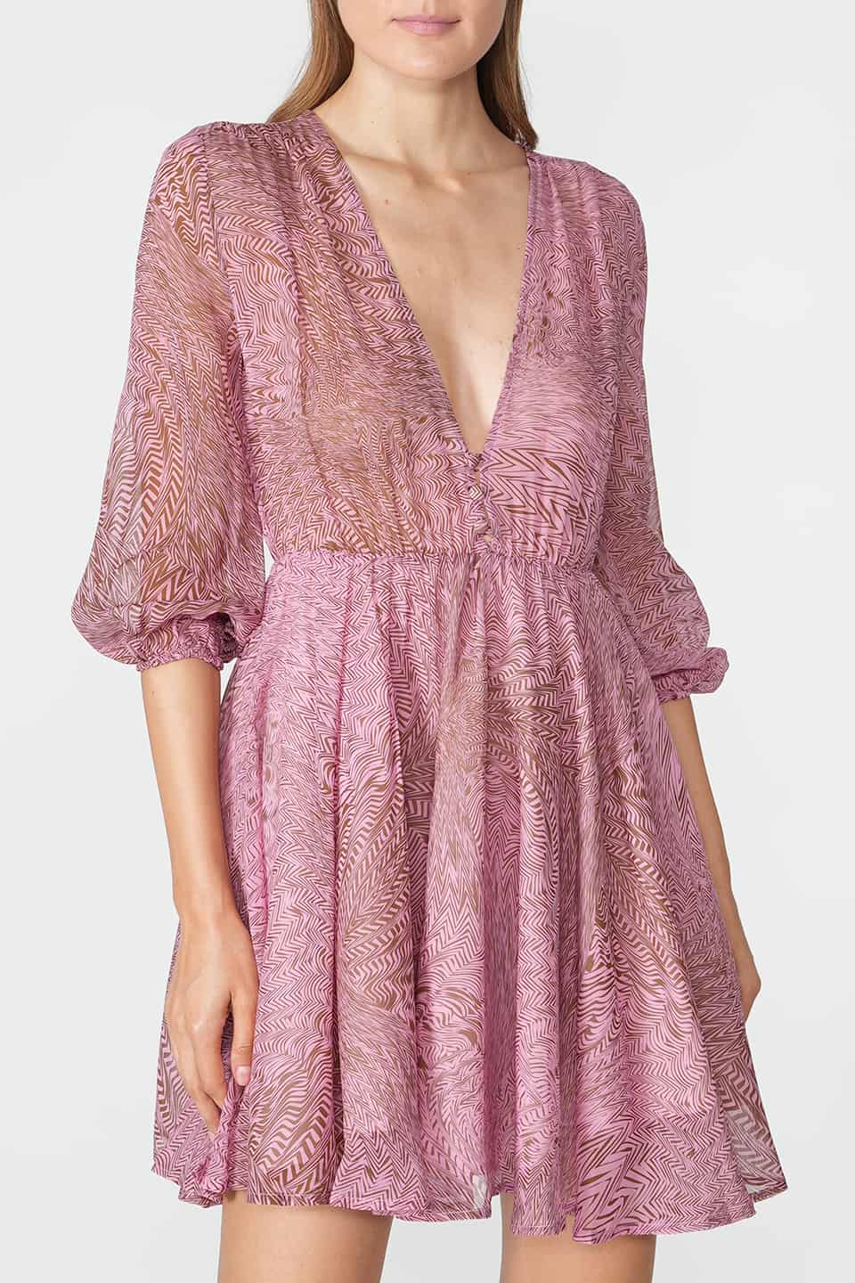 Abstract-print Silk Flared Dress Rose