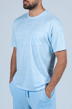 MC2 Saint Barth | Ecstasea Linen T-Shirt Light Blue, alternative view
