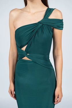 Hamel | Petrol Blue One-Shoulder Midi Dress, alternative view