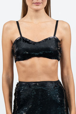 Federica Tosi | Black Sequin Crop Top