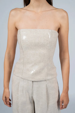 Federica Tosi | Sequined Beige Tube Top