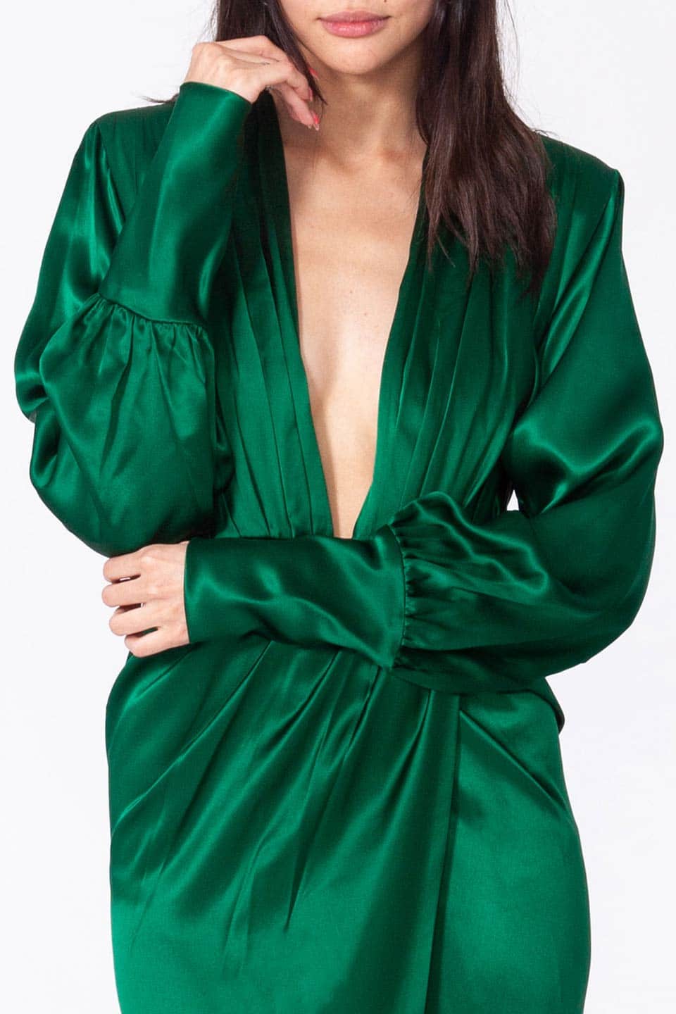 Party dress in emerald green color. Designer gown online shopping and free delivery