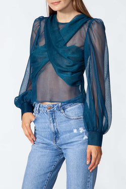 Kukhareva London | Alba Sheer Top Teal, alternative view