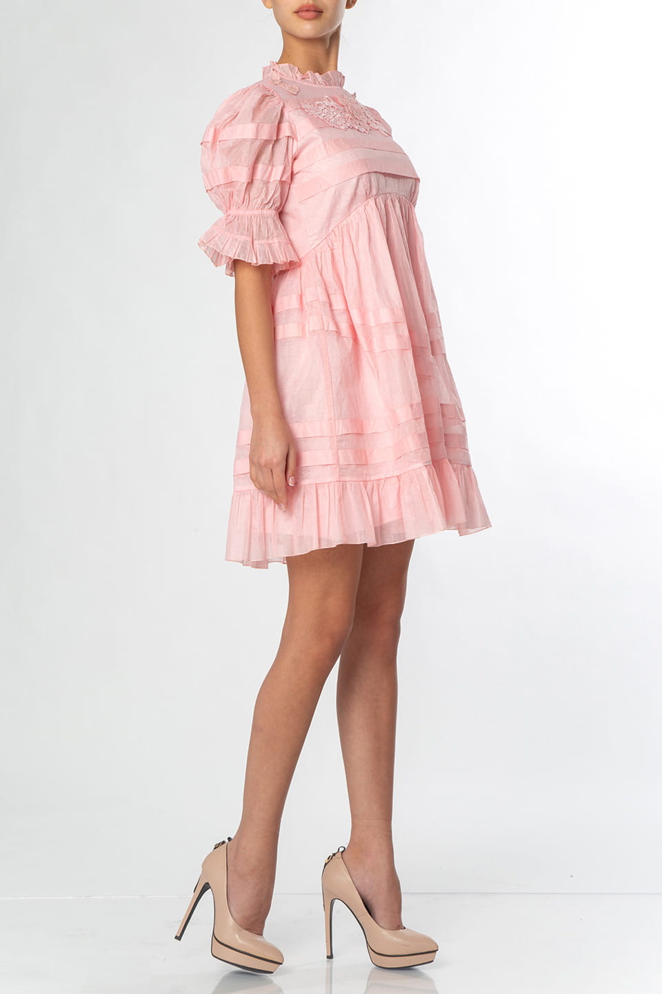 Manoush religieuse babydoll dress rose side fullbody