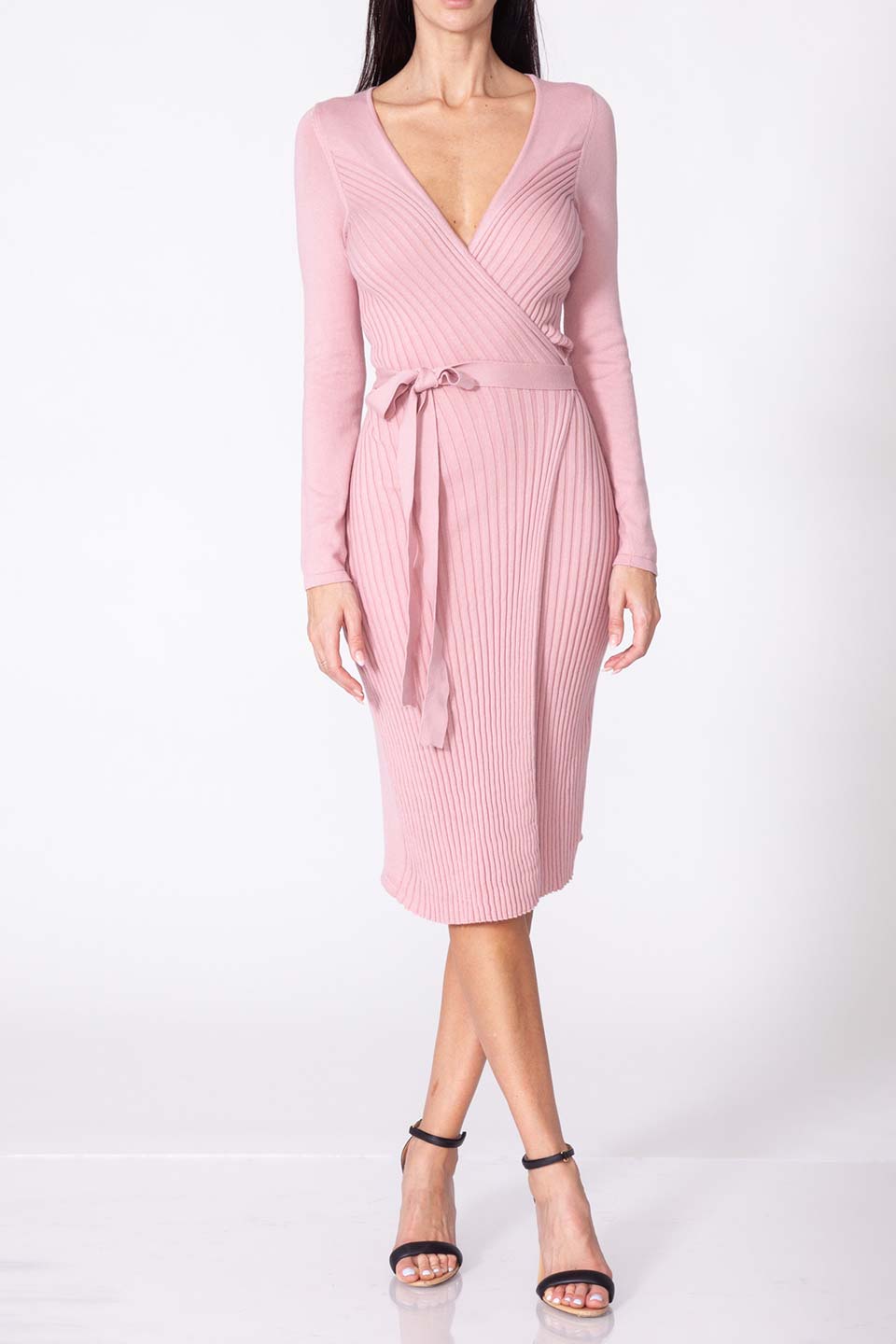 Fashion designer midi dress in cashmere fabric and pink color for online shopping