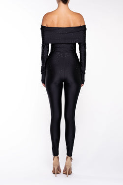 The Andamane | Off-Shoulder Crystal Jumpsuit Black, alternative view