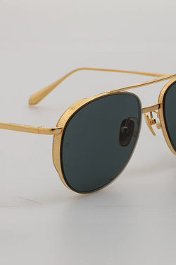 Linda Farrow | Meret yellow gold and deep green sunglasses, alternative view