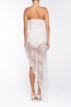 Giuseppe Di Morabito | Lace Asymmetric Corset Dress White, alternative view