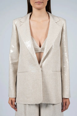 Federica Tosi | Sequined Beige Double Breasted Blazer
