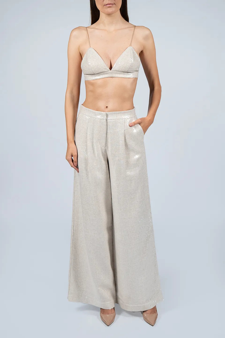 Shop online trendy Beige Women pants from Federica Tosi Fashion designer. Product gallery 1