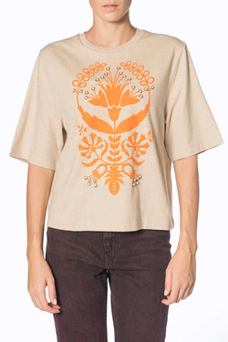 Manoush | Beige Woven Indian Block T-shirt