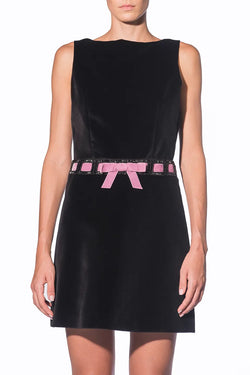 Vivetta | Black Overall Dress with Pink Ribbon