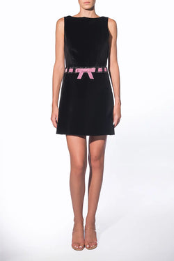 Vivetta | Black Overall Dress with Pink Ribbon, alternative view