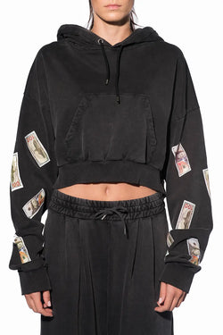 Avavav | Black Printed Cropped Hoodie