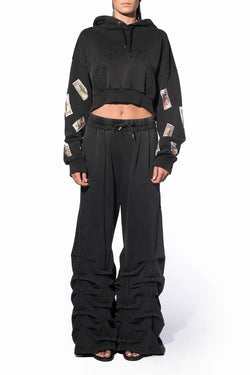 Avavav | Black Printed Cropped Hoodie, alternative view