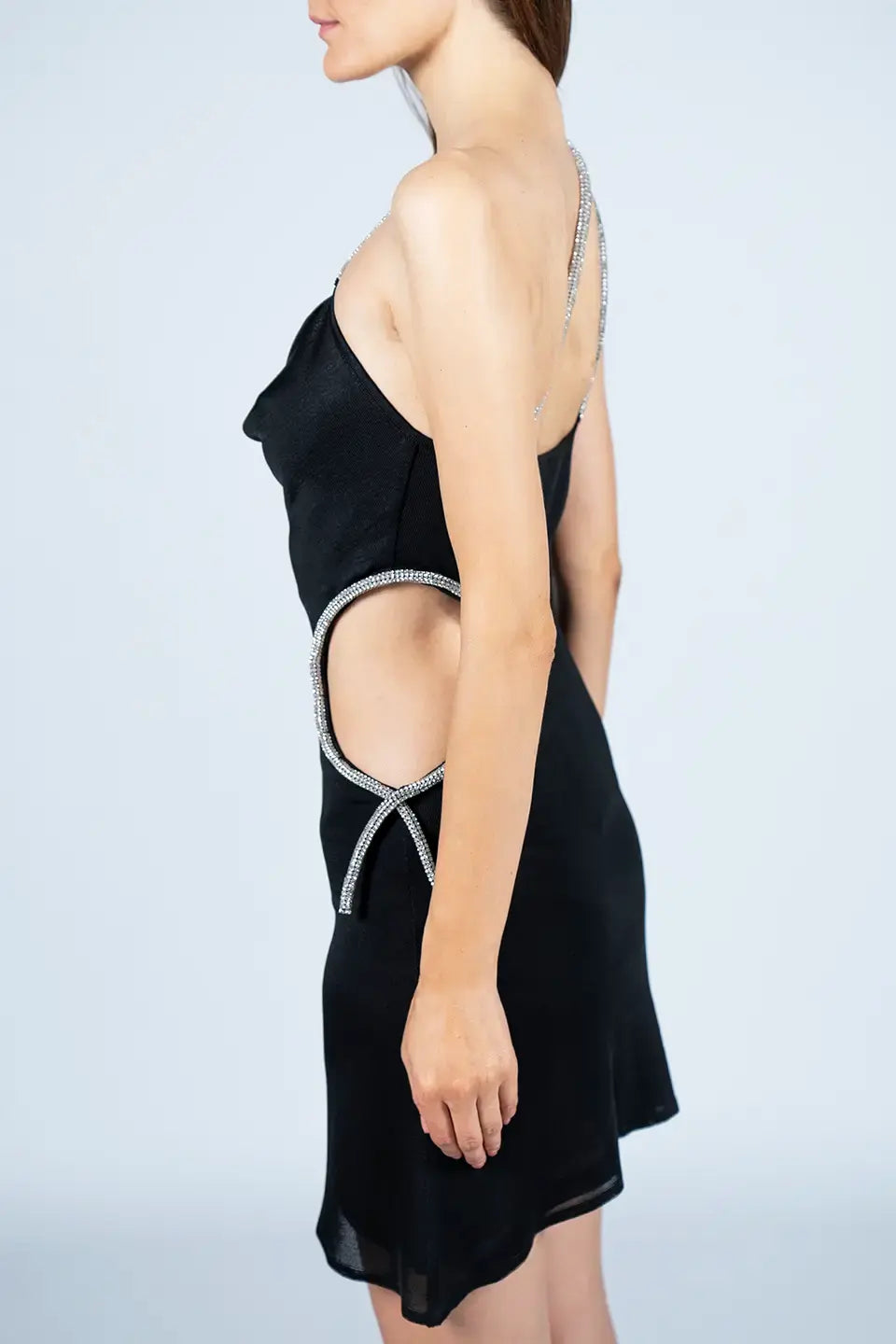 black mini designer dress Michelle Cut Out Mini Dress / Black | MESHKI