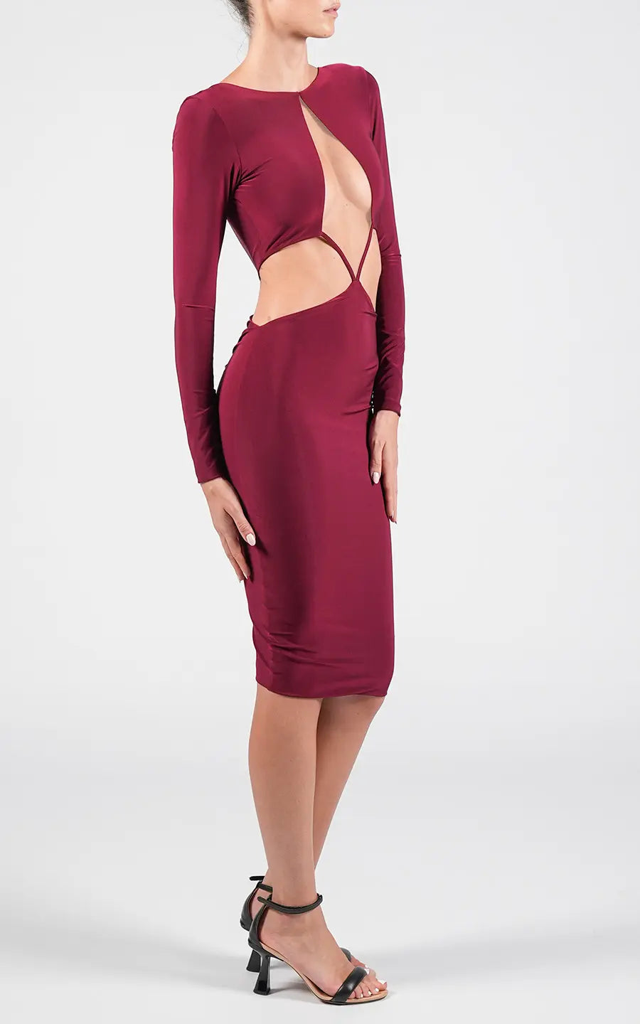 Designer Burgundy Midi dresses, shop online with free delivery in Dubai. Product gallery 3