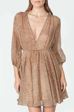 Federica Tosi | Abstract-print Silk Flared Dress Cacao