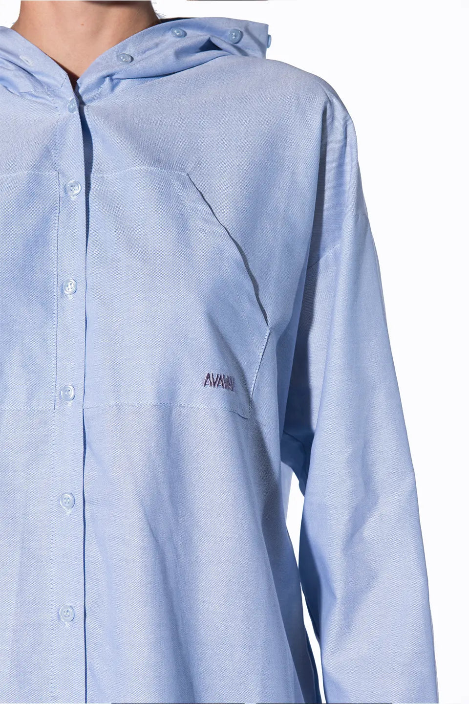 Blue Hooded Button up Shirt