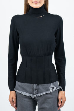 Federica Tosi | Black Ribbed-Knit Top