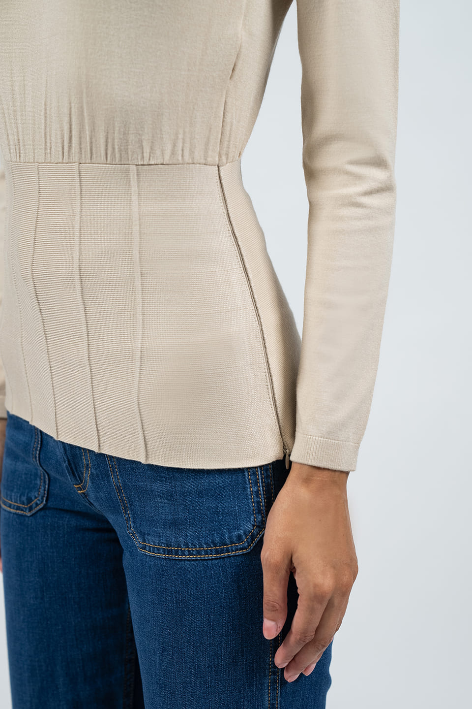Thumbnail for Product gallery 6, Beige Ribbed-Knit Top
