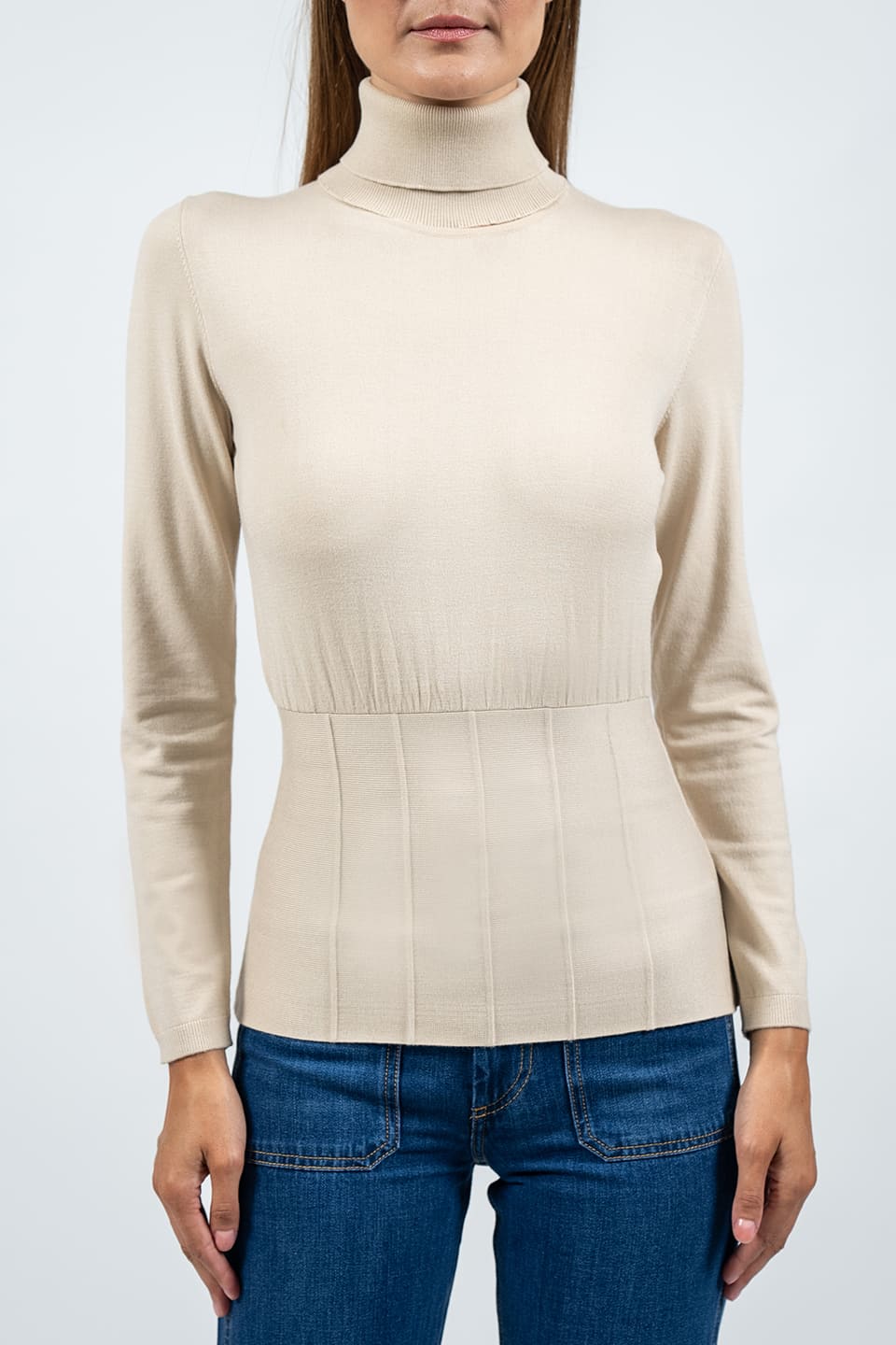 Thumbnail for Product gallery 1, Beige Ribbed-Knit Top