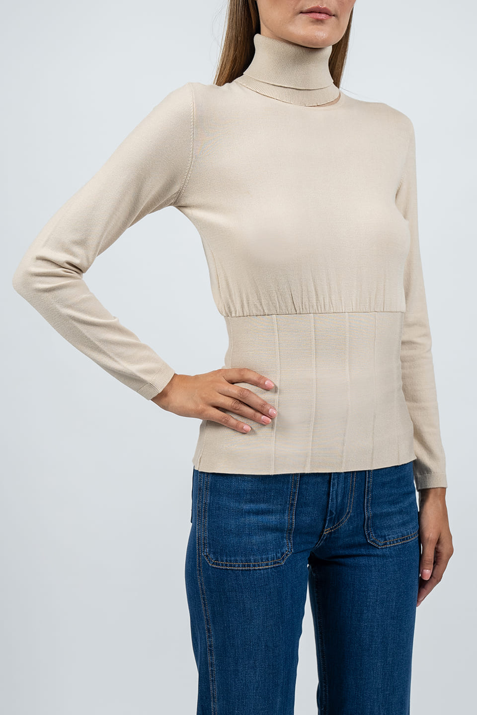 Thumbnail for Product gallery 2, Beige Ribbed-Knit Top