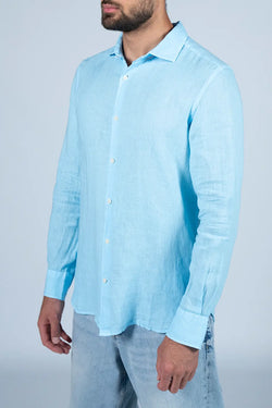 MC2 Saint Barth | Pamplona Linen Shirt Men Light Blue, alternative view