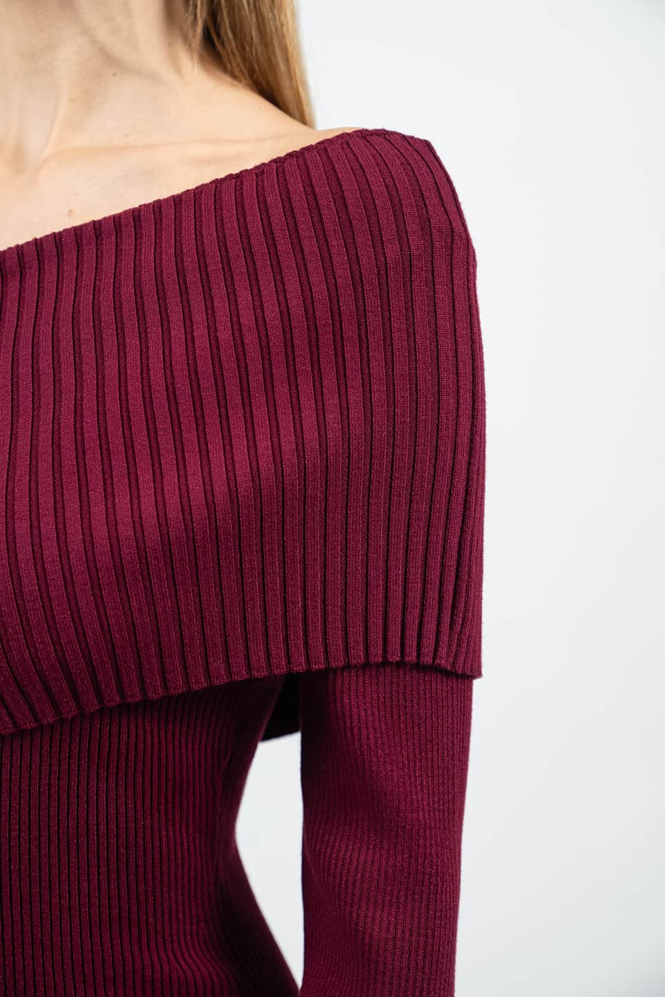 Thumbnail for Product gallery 6, Burgundy One Sided Knit Dress