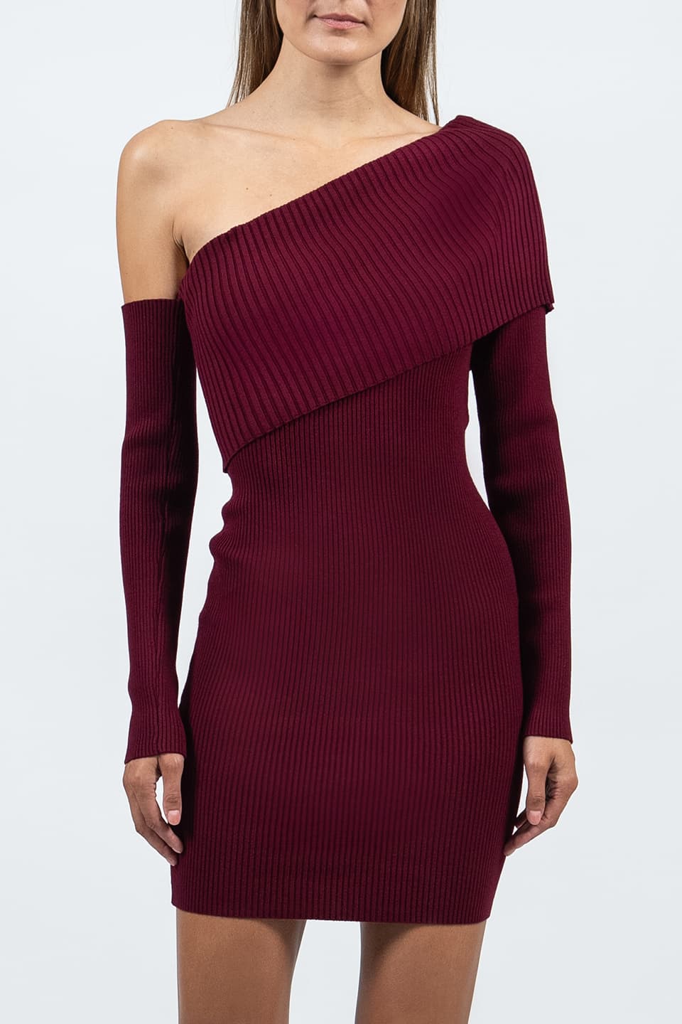 Thumbnail for Product gallery 7, Burgundy One Sided Knit Dress