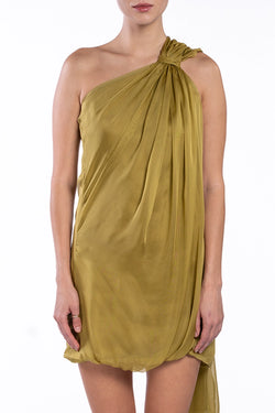 Giuseppe Di Morabito | Olive Silk One Shoulder Mini Dress, alternative view