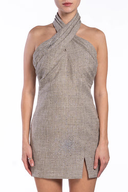 Giuseppe Di Morabito | Beige Cross Halter Mini Dress