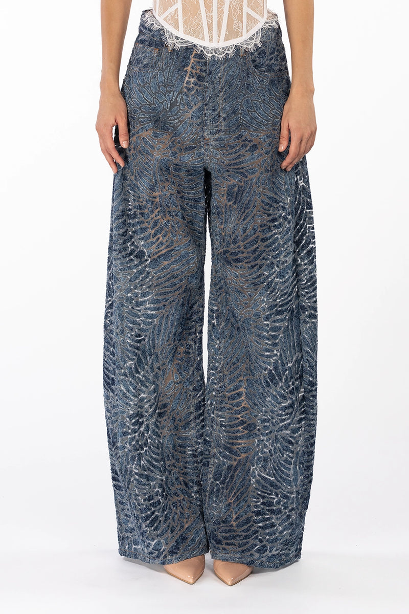 Patterned Denim Trousers