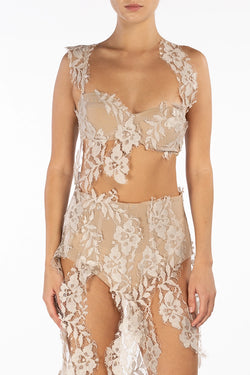 Giuseppe Di Morabito | Cream Floral Laced Top Bra