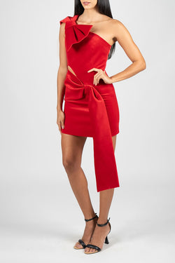 Vivetta | Red Velvet Bow Mini Dress