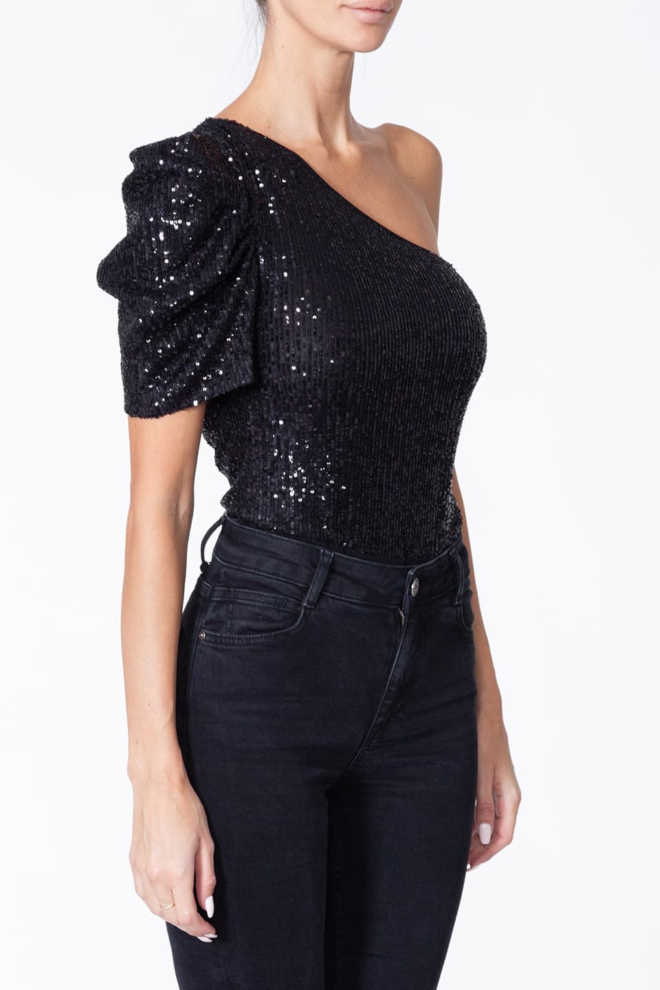 Black body-top from fashion designer collection. Free delivery on luxury brand for online shopping