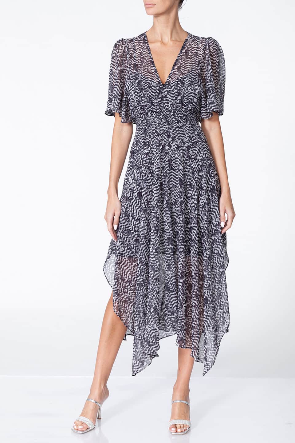 Striped midi dress from fashion designer to shop online in UAE. Product gallery 1