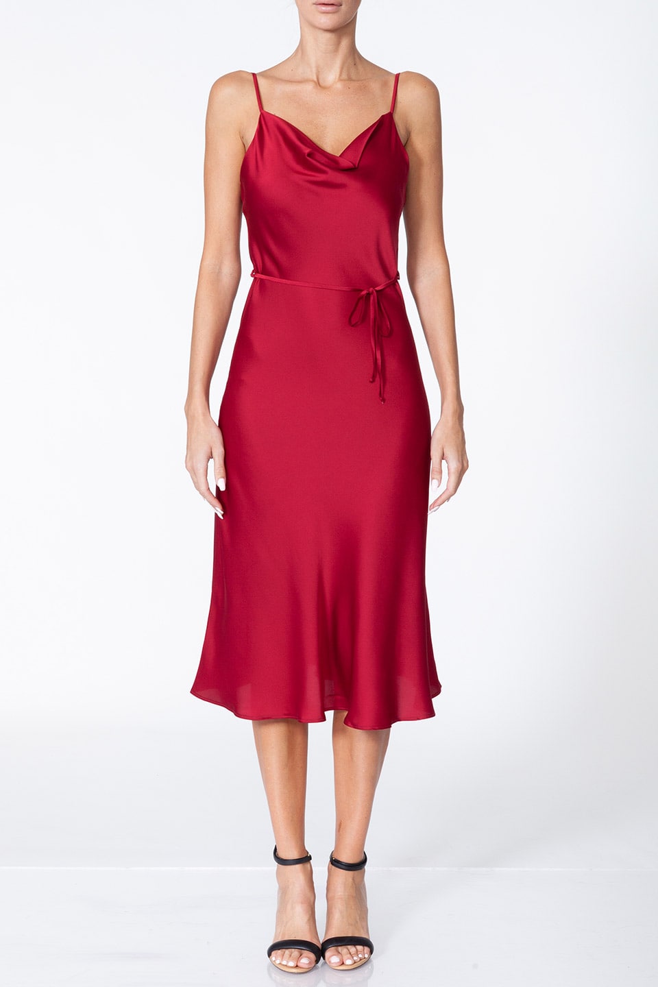 Fashion stylist dress same day delivery in Dubai. Shop online special occasions red midi dress
