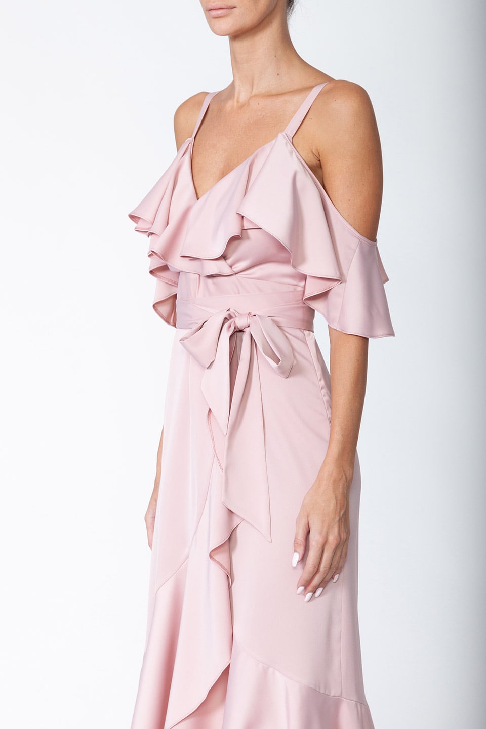 Thumbnail for Product gallery 4, Stylist Anze's pink midi dress with asymmetrical wrap silhouette, side details